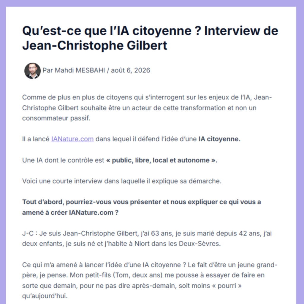 « Qu’est-ce que l’IA citoyenne ? Interview de Jean-Christophe Gilbert » — Définition IA, par Mahdi Mesbahi.